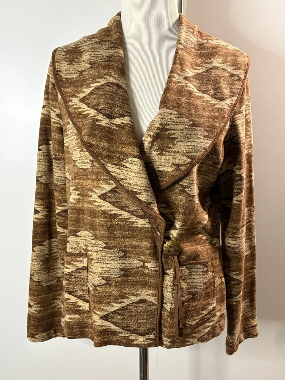 Ralph Lauren Southwestern Wrap Jacket Brown Aztec Cotton Size L - Picture 3 of 6